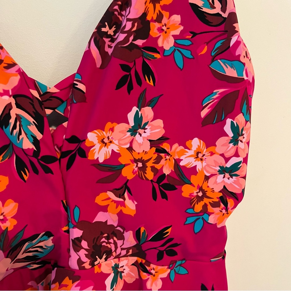Skinny Dippers Hot House Too Too Plunge Skirt One Piece Swimsuit Pink Floral XL - Picture 5 of 13